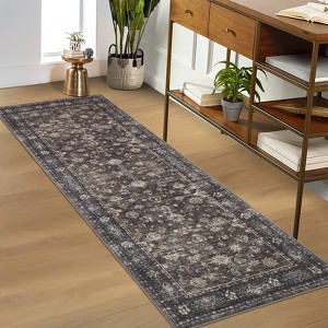 Washable Rug Boho Abstract Hallway Runners Vintage Distressed Floral Soft Low Pile Floor Carpet for Living Room - 1 of 4