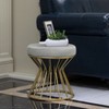 Fabulaxe Modern Round Velvet Stool with Bent Gold Metal Base Standard Ottoman, Grey - 3 of 4