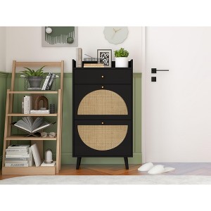 TIRAMISUBEST Rattan - Black Mobile File Cabinet - 1 of 4