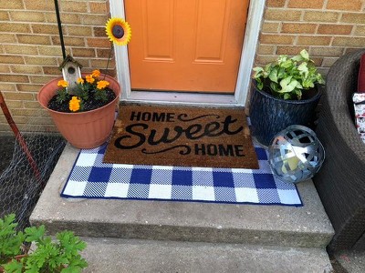 Debao Buffalo Plaid Outdoor Rug, 3x5 Blue and White Checkered Door