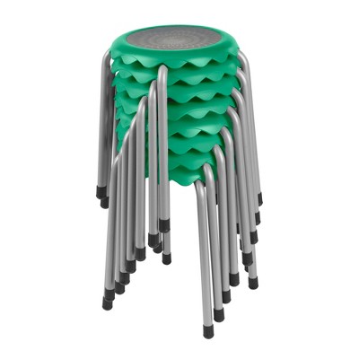 Emerald Green Stackable Plastic Stools with Steel Legs, 8-Piece Set