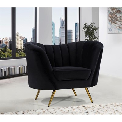 Margo Black Velvet Chaise with Gold Metal Legs