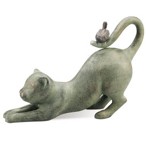 SPI Home Crouching Cat with Bird – Handcrafted Cast Aluminum Animal Sculpture, 10" Playful Cat Figurine for Garden, Shelf, or Entry Decor - 1 of 3