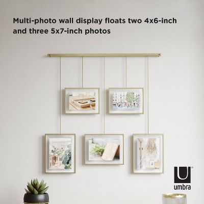 Matte Brass Floating Wall Collage Frame Set, 5-Piece