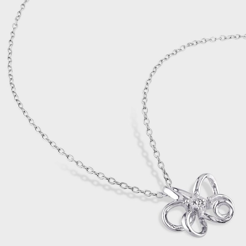 0.01 CT. T.W. Diamond Flower Pendant Chain Necklace in Sterling Silver - I2:I3 - White, 2 of 3