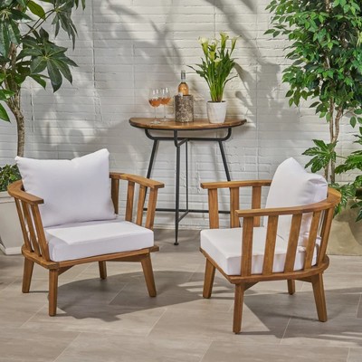 SKRAN Acacia Wood Patio Furniture Set, Outdoor Furniture with Waterproof Thick Cushion Deep Seating for Porch, Garden, Backyard, White