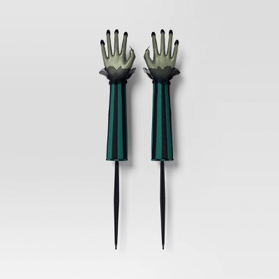 2pc 22.25" Witch Hands Yard Stakes Halloween Decorative Prop Green - Hyde and EEK! Boutique™