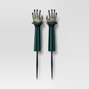 2pc 22.25" Witch Hands Yard Stakes Halloween Decorative Prop Green - Hyde and EEK! Boutique™ - 1 of 4