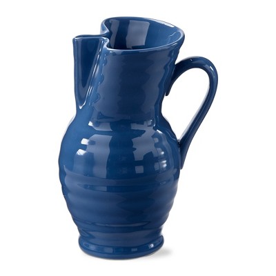 TAG Garden Novelty Shaped Blue Glazed Stoneware Pitcher, 64 oz.