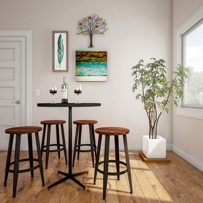 Hasting Home Set of 2 Wood Counter-Height Bar Stools with Black Metal Base