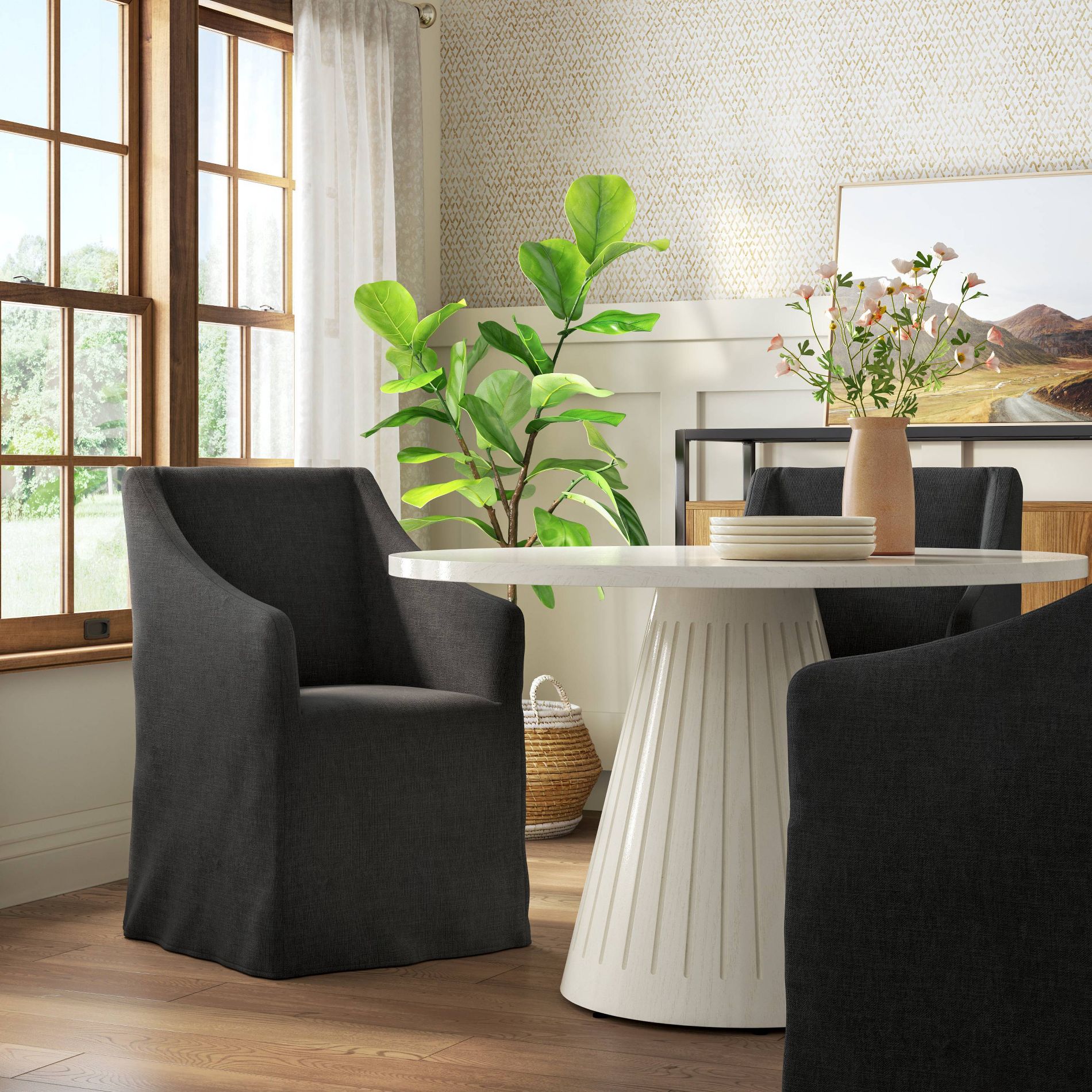 Replacement Slipcover Only for Sloped Arm Dining Chair in Performance Textured Weave Caviar - Threshold™