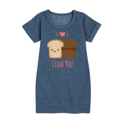 - Instant Message - Valentine's Day I Loaf You Bread Graphic Short Sleeve Fleece Dress