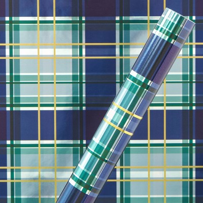 Photo 1 of 20sq ft Fathers Day Roll Wrap Foil Blue Plaid