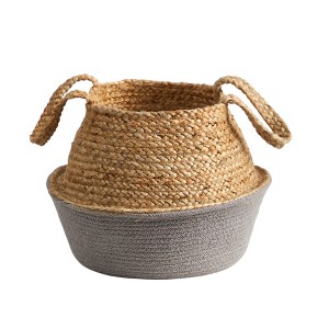 Nearly Natural 14-in Boho Chic Handmade Cotton & Jute Gray Woven Basket Planter - 1 of 2