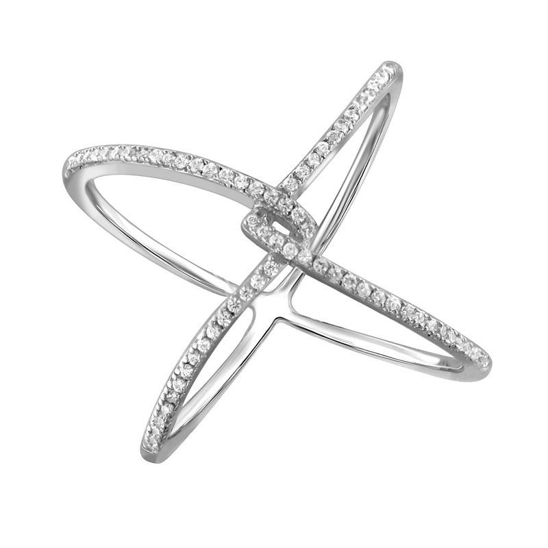 1/7 CT. T.W. Round-Cut White Diamond Prong Set Geometric Ring in Sterling Silver, 1 of 4