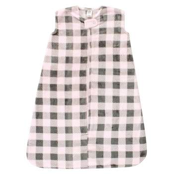 Hudson Baby Infant Girl Plush Sleeveless Sleeping Bag, Sack, Blanket, Pink Gray Plaid