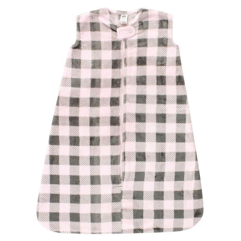 Hudson Baby Infant Girl Plush Sleeveless Sleeping Bag, Sack, Blanket, Pink Gray Plaid, 1 of 3