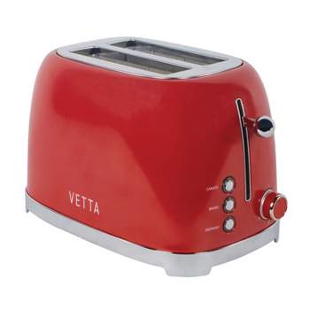 VETTA 2-Slice Extra-Wide-Slot Retro Toaster, Stainless Steel (Red)