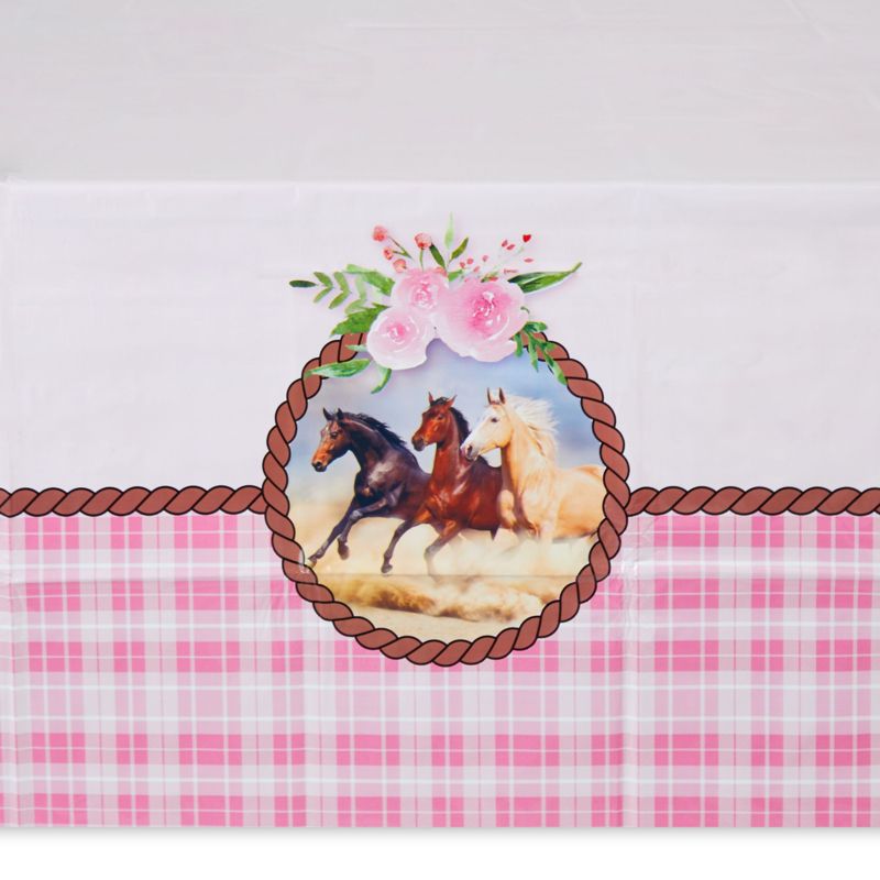 Blue Panda 3 Pack Plastic Horse Table Covers Tablecloths, Cowgirl Birthday Party Supplies, 54 x 108 In, 3 of 6