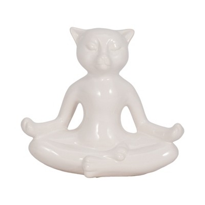 Sagebrook Home 7" Ceramic Yoga Cat Sculpture - Contemporary White Table Decor For Home, Office, Yoga Studio, Spa - Yoga Lover Gift Idea