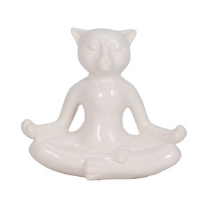 Sagebrook Home 7" Ceramic Yoga Cat Sculpture - Contemporary White Table Decor For Home, Office, Yoga Studio, Spa - Yoga Lover Gift Idea - 1 of 4