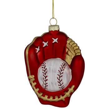Northlight 4" Red Baseball Mitt with Ball Glass Christmas Ornament