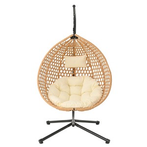 Gulches  Hammock Chair with Stand - Rattan Weaving, Removable Cushion, Indoor/Outdoor for Balcony - 1 of 4