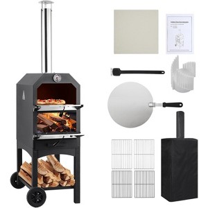 25.4"x21"x63" Wood Fired Pizza Oven Outdoor Pizza Maker Grill With Waterproof Cover & Wheels - 1 of 4