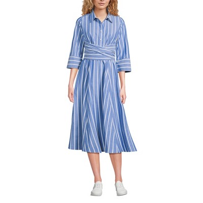 Lands' End Women's Poplin Midi Wrap Front Dress