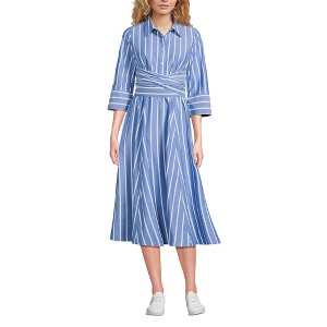 Lands' End Women's Poplin Midi Wrap Front Dress - 1 of 4