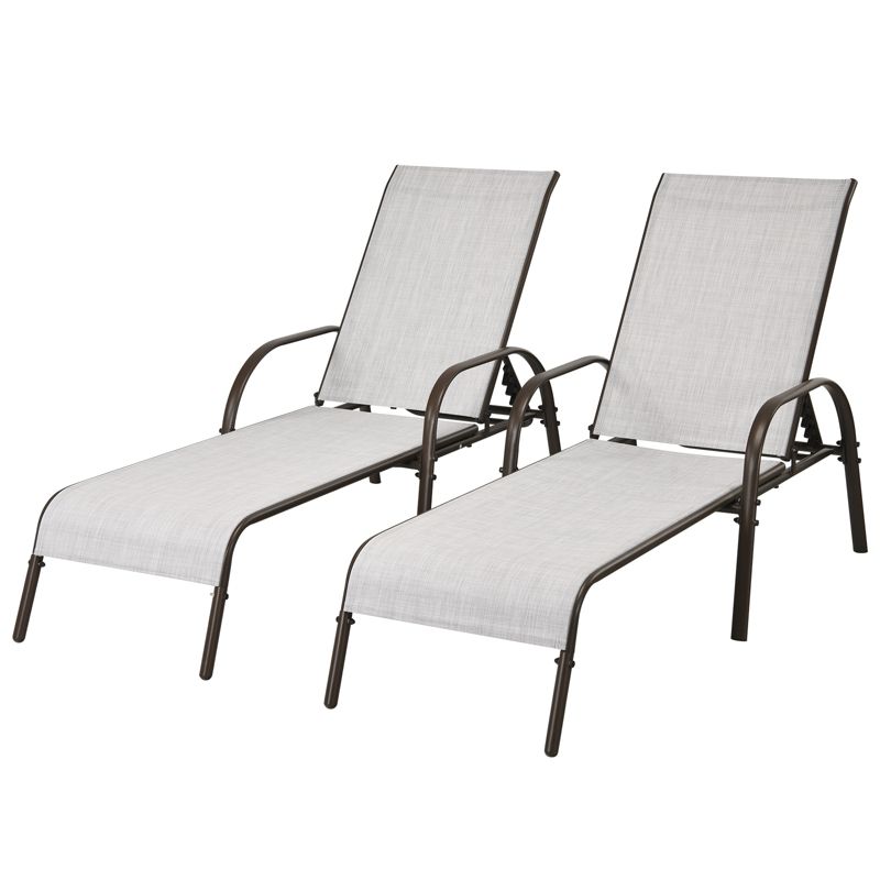 Tangkula 2 PCS Outdoor Chaise Lounge Chair Adjustable Reclining Bed with Backrest& Armrest Gray, 1 of 11