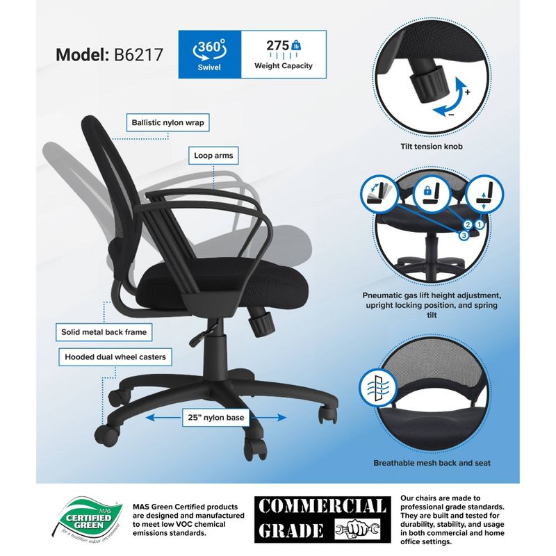 Mesh Chair with Loop Arms Black - Boss Office Products, 6 of 8