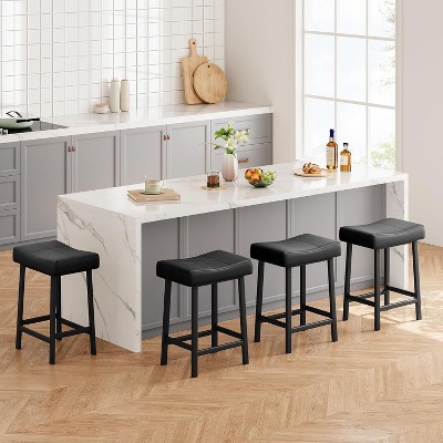 Counter Height Bar Stools, 24 Inch PU Leather Barstools with Heavy Duty Metal Legs, Thick Saddle Seats Breakfast Stools for Kitchen Island, Bar