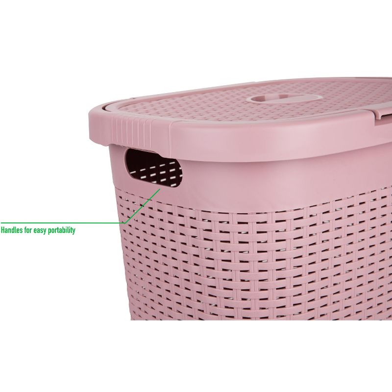 Mind Reader Laundry Basket with Cutout Handles, Washing Bin, Dirty Clothes Storage, Bathroom, Bedroom, Closet, 50 Liter Capacity, Pink, 4 of 9