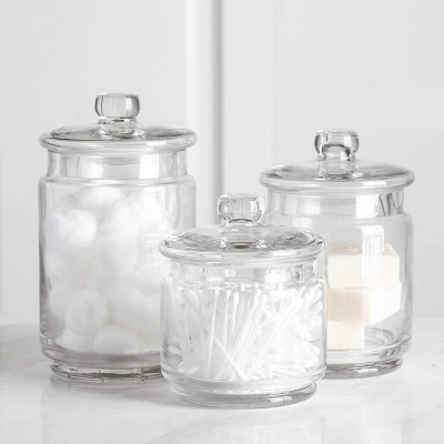 WHOLE HOUSEWARES Glass Apothecary Jars with Lids - Set of 3 Clear