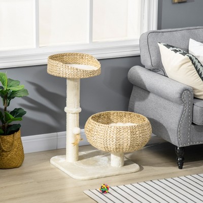Modern Beige Sisal Cat Tree with Basket Design