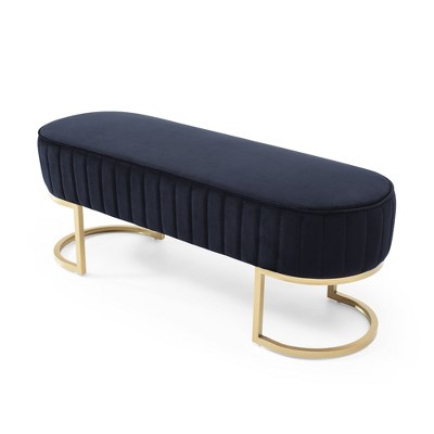 Zeus & Ruta 48" Modern Velvet Oval Upholstered Ottoman with Golden Metal Legs