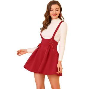 Allegra K Women's High Waist A-Line Lace Up Suspender Skirt - 1 of 4