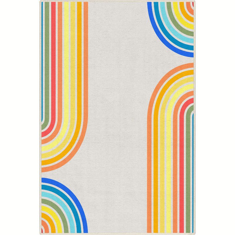 Well Woven Geometric Modern Washable Area Rug - Multi Color Bright Curves Rainbow - For Living Room, Bedroom and Office, 1 of 9