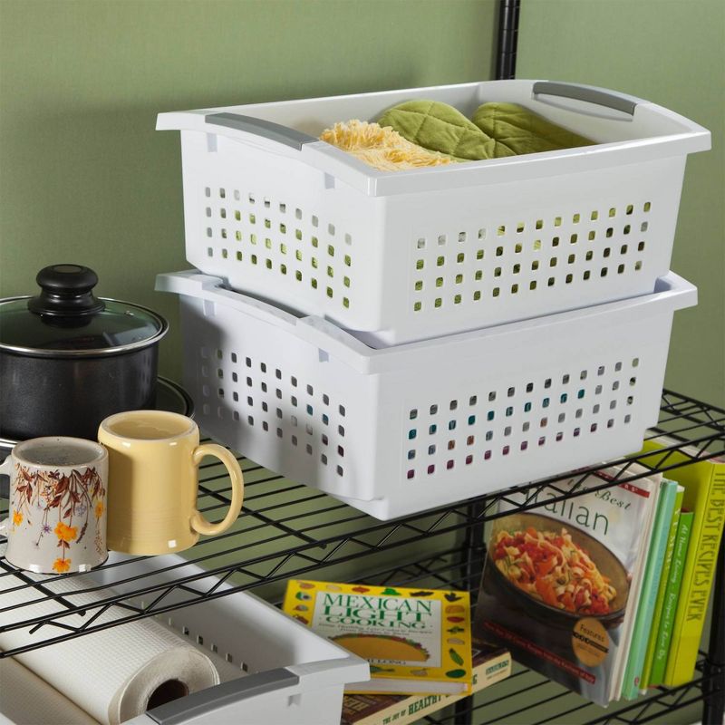 Sterilite Small Plastic Stacking Storage Basket Container Totes w/ Comfort Grip Handles and Flip Down Rails for Household Organization, 4 of 7