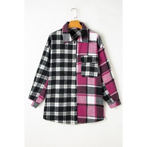 Black Plaid Colorblock Loose Shacket - 1 of 4