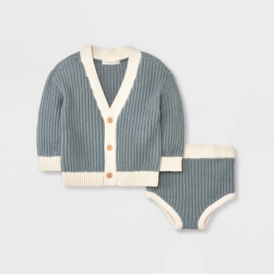 Image of Grayson Collective Baby Sweater & Bottom Set - Teal Blue 12M
