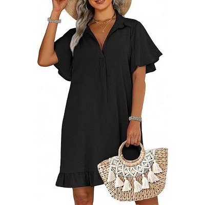 AI'MAGE Womens Swimsuit Coverup Short Sleeve Beach Bathing Suit Cover Up Swimwear Flowy Ruffle Bikini Dress Shirt