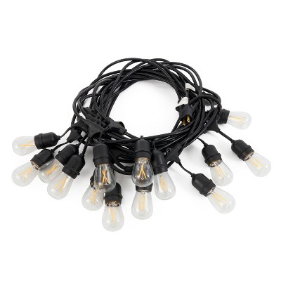 Brightech Ambience Pro Outdoor String Lights with 16 Hanging Sockets & Black LED Edison Bulb for Outside, Backyard, Cafe, Patio, or Porch