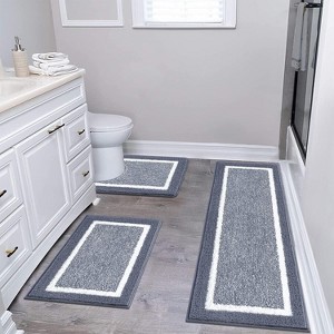 Attop Bathroom Rug Mat Set 3 Piece, Microfiber Shaggy Bath Set, Non-Slip Ultra Soft Carpet Mats, Absorbent with U-Shaped Toilet for Bathroom - 1 of 4
