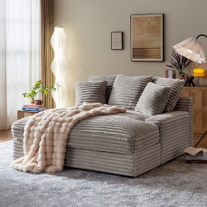 XIYUYEU Modern Double Sleeper Sofa, Corduroy Upholstered Cloud Sofa Couch with Square Armrests for Living Room, Bedroom, Grayish Brown - 1 of 4