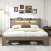 KTMBDW Bed Frame with 2-Tier Storage Headboard, Wood Platform Bed Frame, Built in Charging Station & LED - 2 of 4