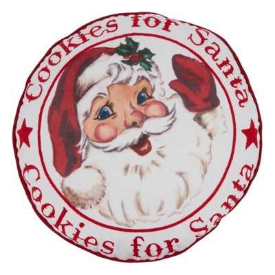 Saro Lifestyle Cookies For Santa Pillow - Poly Filled, 17" Round, Red/White