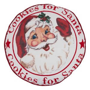 Saro Lifestyle Cookies For Santa Pillow - Poly Filled, 17" Round, Red/White - 1 of 2