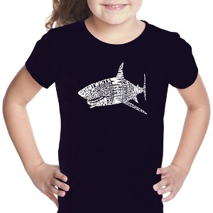LA Pop Art Girl's Word Art T-shirt - SPECIES OF SHARK - 1 of 4
